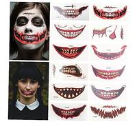 WRITWAA 12 Juegos Pegatinas Faciales Terroríficas para Halloween Adhesivos Realistas para Fiestas de Cosplay Tatuajes Temporales de Boca para Maquillaje de Carnaval y Disfraces