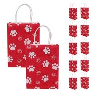 WRITWAA 12 Piezas Bolsas de Papel Rojas Estampado de Pata de Perro para Fiestas y Bodas, Fáciles de Llevar y Convenientes para Envolver Dulces