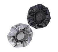WRITWAA 2 Gorros Elásticos De Dormir De Lado Ancho Para Mujer y Niña, Talla Grande, Protección Anticaída Para Cabello, Colores Negro y Plateado, Uso Nocturno y Quimioterapia