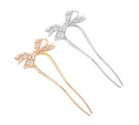 WRITWAA 2 Piezas U-shaped Metal Hairpins Bow Rhinestones Vintage Chinese Style Bridal Accessories For Weddings And Formal Events