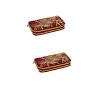 WRITWAA 2piezas Cartera De Mujer Bordada Étnica De Lona Bolso Práctico y Ligero para Compras y Viajes Capacidad para Artículos Personales Color Vino