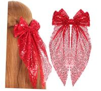 WRITWAA 2piezas Horquilla Lazo y Lentejuelas Accesorio Cabello Brillante Para Niñas Día De San Valentín Extragrande De Cinta