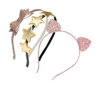 WRITWAA 3 Diademas Orejas de Gato y Lentejuelas Brillantes, Lazo de Estrella, Material Glitter Resistente y Diseño Elegante para Niñas en Cumpleaños o Reuniones Familiares