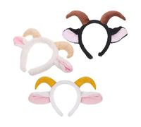 WRITWAA 3 Piezas Diadema de Cordero de Felpa, Orejas con Cuernos Reversibles en Tonos Mostaza, Café y Beige, Banda Elástica Ajustable para Adulto, Accesorio para Cosplay, Halloween