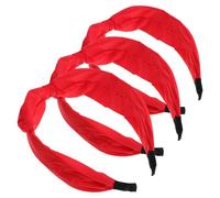WRITWAA 3 Piezas Diademas Rojas con Lazo Diademas de Tela Suaves con Orejas de Conejo Accesorio y Elástico para Mujeres y Niñas Fiestas y Diario