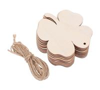 WRITWAA 30 Piezas Adorno de Madera para Manualidades DIY con Cuerda de Algodón y Lino con Forma de Trébol de Cuatro Hojas Estilo Rústico, Fácil de Colgar para Proyectos Artesanales