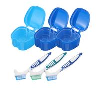 WRITWAA 3juegos Kit Cuidado de Dentaduras Postizas Caja de Almacenamiento Cepillos Sistema de Limpieza para Remojar y Transportar Dentaduras Postizas Estuche de Viaje Prueba de Fugas