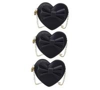 WRITWAA 3piezas Bolso De PU para Niñas Diseño De Corazón y Lazo Bolso Elegante para Niñas para Fiesta y Uso Diario Negro