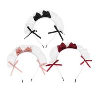 WRITWAA 3piezas Diadema de Sirvienta Lazo Estilo Lolita de Encaje Unidades Bonita Diadema de Mucama para Disfraz de Anime Tocado Elegante para Fiesta de Té Cosplay