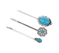 WRITWAA 3piezas Horquillas Turquesas para Mujer Accesorios Bohemios Cabello Pinzas Decorativas Cabello Horquillas Retro Turquesas para Fiestas y Eventos