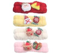 WRITWAA 4piezas Diademas de Franela Lavado Facial Tema Navideño Incluye Accesorios Cabello para Maquillaje Spa y Fiestas Navideñas