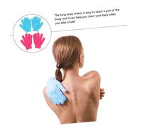 WRITWAA 4piezas Guantes Exfoliantes Para Ducha Pack Azul Verde y Rosa Guantes De Baño Suaves Para Eliminación De Piel Muerta y Limpieza Profunda Con Diseño Práctico y Tiras Largas Para