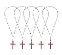 WRITWAA 5 collares de cruz de madera natural, colgante religioso hecho a mano, joyería cristiana inspiradora para hombres y mujeres, accesorio religioso para espejo de coche.