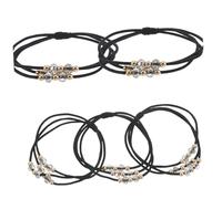WRITWAA 5piezas Lazos Cabello Estilo Bohemio Gomas Elásticas Pelo Negras con Cuentas y Gemas de Imitación para Coletas Viajes y Peinados Cotidianos