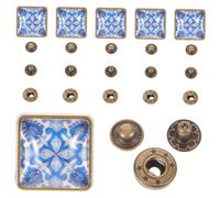 WRITWAA 6 piezas Broches Presión Metálicos Cuadrados Estilo Retro de Vidrio y Aleación Botones Presión Multiusos para Ropa Manualidades y Decoración DIY