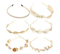 WRITWAA 6 Piezas De Banda Para La Boda De La Boda Pearls Faux Headband Diebla Golden Bridal Tiara Queen Crown Festival Festival De Bodas Accesorios Para El Cabello