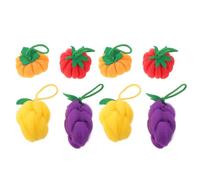WRITWAA 8 esponjas de baño de malla con forma de fruta: lindas bolas de esponja para ducha con forma de limón, tomate, uva y calabaza. Exfoliantes suaves para el cuerpo que generan espuma