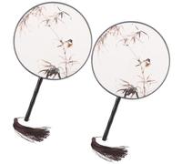 WRITWAA Abanico Chino Redondo Tradicional 2 Unidades Pintura Clásica, Abanicos de Mano Vintage para Fiestas, Decoración del Hogar y Cosplay, Accesorio Elegante para Estilo Aleatorio