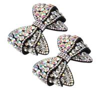 WRITWAA Adornos para Zapatos Lazo de Gemas de Imitación Negros, Accesorios para Zapatos Pequeños para Coser a Mano, Colgantes de Bolso Elegantes para Boda y Decoración de Moda, 1 Par