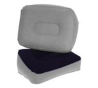 WRITWAA Almohadilla Inflable Reposapiés de Viaje 2 Piezas PVC Flocado Azul Oscuro y Gris Claro, Cojín Portátil Ligero para Descanso y Alivio de Piernas en Oficina, Avión y Viajes al Aire
