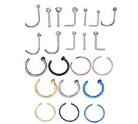 WRITWAA Anillos de Nariz de Acero Inoxidable 22 Piezas para Piercing Nariz y Labio Mixto Set C Tipo Seguro y Duradero Joyería Corporal para Mujeres y Hombres Uso Diario y Evento