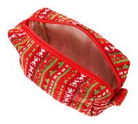 WRITWAA Bolsa Maquillaje Portátil de Punto Grande Capacidad Estuche Cosmético y Organizador Versátil con Diseño de Rayas Rojo y Verde Bolsa Aseo Mujer para Estudiantes