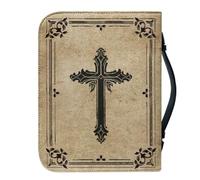 WRITWAA Bolsa para Biblia con Cremallera de Pu, Funda para Libro con Estampado de Cruz, Tamaño Grande, Estuche Protector para Biblia Católica con Asa para Iglesia, Estudio y Viajes