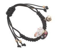 WRITWAA Cadena Pulsera Gato De La Suerte Temático Decoraciones De Puertas Colgando Felpa Varita Mágica Pulsera De Ojo De Tigre Encantos Joyas Juguete Gato De Peluche Rosario Cerámica Black