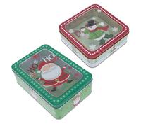 WRITWAA Caja Cuadrada de Hierro Película Transparente para Navidad Set 2 Unidades Diseño de Muñeco de Nieve y Abuelo Feliz Estuches para Dulces Navideños Galletas y Regalos Festivos