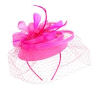 WRITWAA clip fascinador novia sombreros sombrero de fiesta de té fiesta del té seda mujer gorras fascinador retro clip de sombrero de tocado de fiesta pluma artificial Rosy