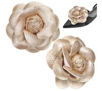 WRITWAA Clips para Zapatos Flores de Satén Dorado, Hebillas Desmontables y Elegantes para Bodas y Eventos Festivos, Pack de 2 Unidades para Calzado Femenino