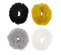 WRITWAA Coleteros De Piel Sintética Esponjosos 4 Piezas, Tamaño Medio, Portapelo Difuso, Elásticos Suaves Para Peinados, Uso Diario Femenino, Accesorio De Moda (, Mostaza,