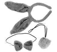 WRITWAA Conjunto de Tocado de Animal Gris para Diadema, Lazo y Rabo, Accesorios para Cosplay y Fiestas Infantiles de Cumpleaños, Set de 3 Piezas
