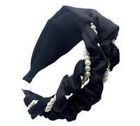 WRITWAA Diadema Anudada para Mujer Perlas Negras, Diadema Ancha Trenzada, Accesorio de Cabello Femenino para Uso Diario y Oficina, Diseño Ligero y Elegante