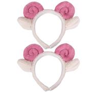 WRITWAA Diadema de Cuerno de Oveja Suave de Tela Rosa, 2 Piezas, Banda Pelo Orejas de Cordero para Cosplay, Spa y Cuidado Facial en Mujeres y Niñas