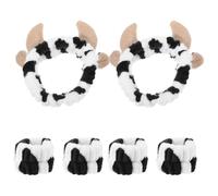 WRITWAA Diadema de Maquillaje y Pulseras Estampado de Vaca y Cuernos, Set 2 Piezas para Mujer y Niña, Banda Pelo Suave y Elástica, Adecuado para Spa, Lavado Facial y Cuidado Piel