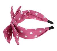 WRITWAA Diadema para Mujer con Orejas de Conejo y Lazo Rosa, Banda Ancha de Tela con Decoración de Lunares, Diseño Simple y Adorable para Uso Diario