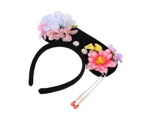 WRITWAA Diadema Retro de Princesa Diadema Tradicional Dinastía Qing con Flores Artificiales Tocado de Corte Chino para Mujeres y Niñas para Eventos de Fotos y Disfraces