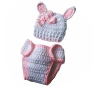 WRITWAA Disfraz Infantil de Crochet Accesorio Adorable para Fotos para Recién Nacido Forma de Conejo, Conjunto de Algodón Suave para Fotografía de Pascua