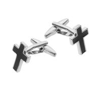 WRITWAA Gemelos de Camisa Cruz Cristiana de Aleación Negra, Diseño Elegante y Minimalista para Bodas y Ocasiones Formales Ajuste Seguro y Agarre Firme