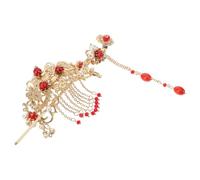 WRITWAA Horquillas Cabello Estilo Chino Borlas y Cuentas, 2 Piezas, Accesorio Rojo para Hanfu, Pinzas Clásicas para Mujer en Bodas y Fiestas Tradicionales