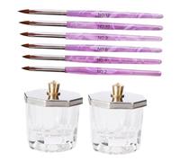 WRITWAA Juego De 10 Piezas Para Pintar Uñas Con Vasos Octagonales De Cristal Con Tapa, Pinceles 3d De Pelo De Armiño Punta Fina Para Artistas y Principiantes En Manicura En Casa