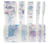 WRITWAA Juego de 8 Cintas Adhesivas Washi de Colores Diseño Océanos de Estrellas, Papel, Extraíbles y Reposicionables, Adecuado para Manualidades, Scrapbooking y Decoración de Diarios