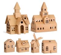 WRITWAA Kit de Casas de Papel para Niños: 6 Casas de Cartón para Pintar, Desarrollar La Coordinación Mano-Ojo, La Imaginación Y La Diversión Entre Padres E Hijos. ¡Ideal para Las Vacaciones!