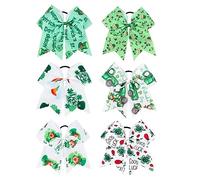 WRITWAA Lazos Pelo Forma de Coleta 6 Piezas Tamaño Único Diseño Estampado Color Verde para Niñas Accesorios Elásticos para Peinados de San Patricio y Uso Diario