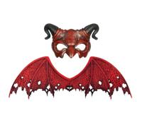WRITWAA Máscara de Demonio Roja de Tela No Tejida Resistente Decoloración Alas Brillantes para Disfraces de Halloween y Eventos Cosplay