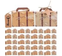 WRITWAA Mini Cajas de Obsequio Vintage de Papel Kraft para Dulces y Recuerdos, Diseño Maleta con Mapa del Mundo, Tamaño 8,1 X 5,6 X 3 Cm, 60 Unidades para Fiestas, Bodas y Viajes