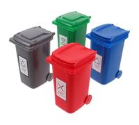 WRITWAA Mini Papelera de Escritorio con Tapa Set 4 Unidades Rojo Verde Azul Gris Cubo Pequeño de Basura Portátil para Oficina Dormitorio y Escritorio Organizador Compacto para