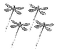 WRITWAA Pasadores De Pelo Forma De Libélula 4 Piezas Tamaño Medio Aleación De Metal Color Plateado Antiguo Para Mujer Niñas Uso Diario Accesorio De Peinado Rural Elegante