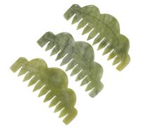 WRITWAA Peine de jade Gua Sha de 3 piezas: masajeador facial, auténtica piedra para raspar el cuero cabelludo, cepillo de dientes estilo bohemio para el rostro, piernas, cuello y spa.